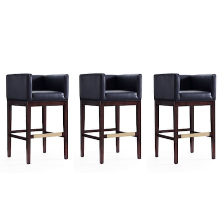 Manhattan Comfort Kingsley Barstool in Black and Dark Walnut (Set of 3) 3-BS012-BK
